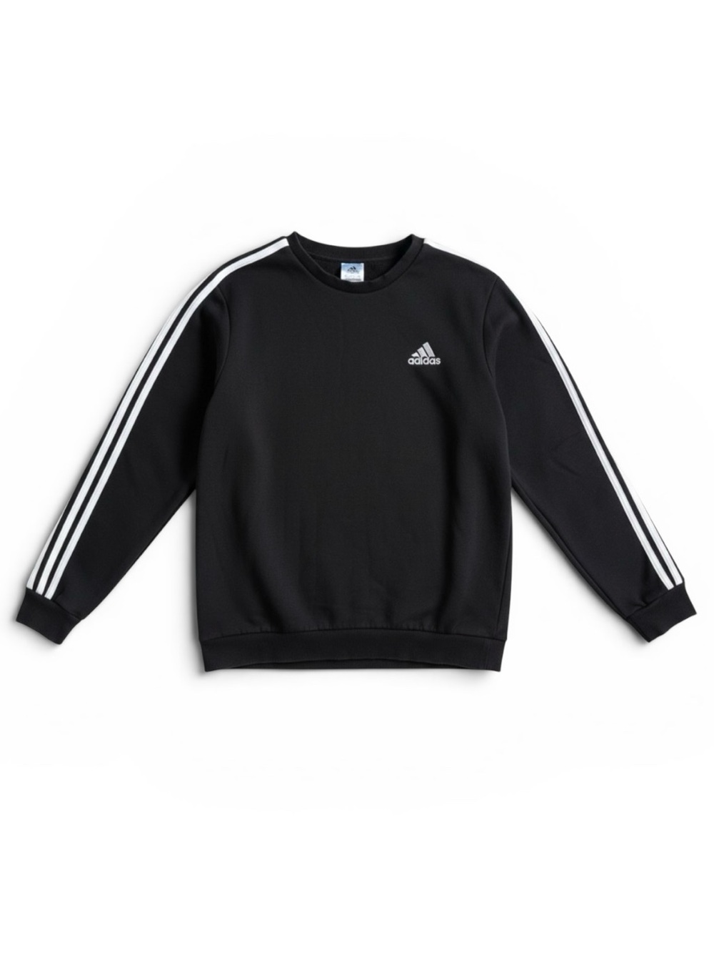 Adidas 3 Stripe Crewneck Sweatshirt Black Athletic Pullover Size Medium